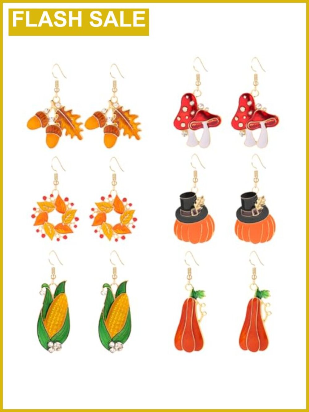 Crystal Dangle Thanksgiving Earrings Set 6 Pairs Fish Hook Fall Harvest